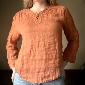 Zara Rust Orange Linen Criss Cross Blouse Top Fits XS/S
